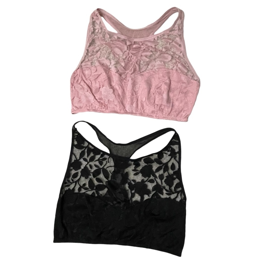 Flora Pink and Black Size Medium Bralettes Floral Lace